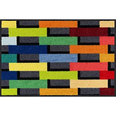 Salonloewe Fußmatte Colourful Bricks 50x75 cm Eingangsmatte innen und außen Fußabtreter waschbar Flur-Teppich mit Muster Design-Matte von Salonloewe