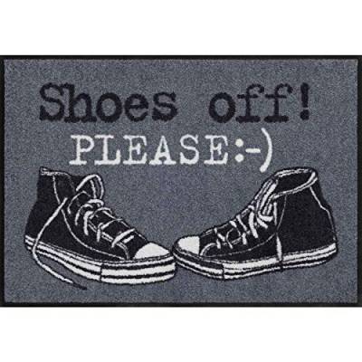 Salonloewe Fußmatte waschbar Shoes Off Please 50 x 75 cm Schmutzfangmatte Eingangs-Matte außen und innen Schuhe-aus Fussabtreter von Salonloewe