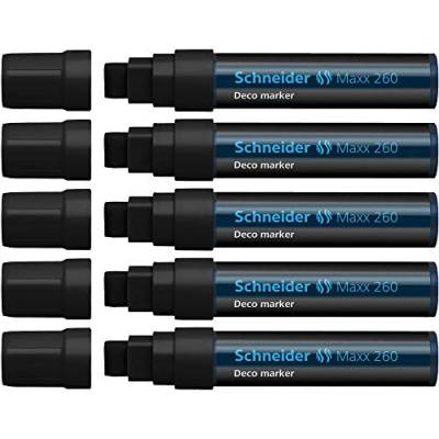 Schneider Maxx 260 Kreidestift (5 + 15 mm Strichstärke, feucht abwischbar, wasserbasiert, geruchsneutral) 5er Pack schwarz von Schneider