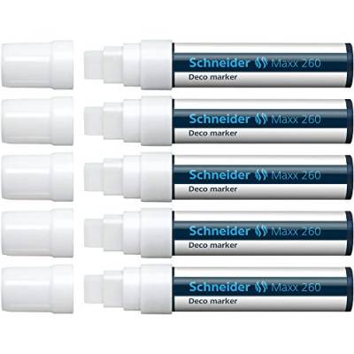 Schneider Maxx 260 Kreidestift (5 + 15 mm Strichstärke, feucht abwischbar, wasserbasiert, geruchsneutral) 5er Pack weiß von Schneider