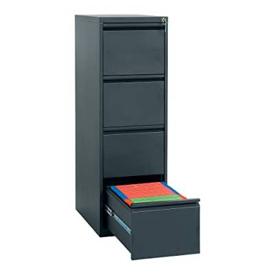 Schrank & Stuhl Hängeregisterschrank einbahnig – Hängemappenschrank mit 4 Schüben für DIN A4, abschließbar, Lieferung komplett montiert, 132 x 40 x 62 cm, Schwarz von Schrank & Stuhl