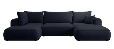 Selsey OVO - Wohnlandschaft U-Form-Sofa mit Schlaffunktion, Bettkasten, Ottomane links, Veloursbezug Dunkelblau von Selsey