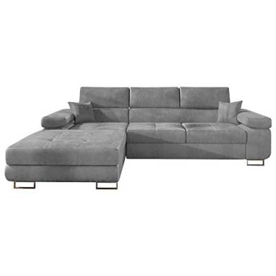 Selsey Ganta - Ecksofa mit verstellbaren Kopfstützen, Schlaffunktion und Stauraum, 280 cm breit (Velours Grau, Ottomane Links) von Selsey