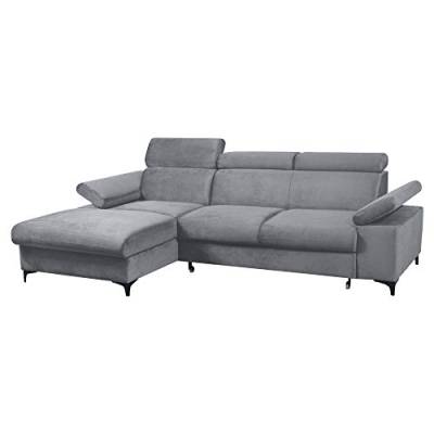 Selsey MILLEFOLIUM - Ecksofa/Schlafcouch Samtbezug wasserbeständig, verstellbare Kopfstützen, 2 Bettkästen, 260 cm breit (Grau, Ottomane Links) von Selsey