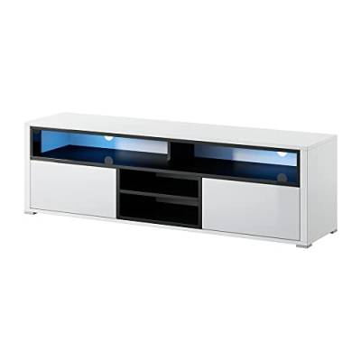 Selsey Mario – TV-Lowboard/TV-Schrank in Weiß/Schwarz mit Hochglanzfronten und LED-Beleuchtung Stehend Modern 137cm von Selsey