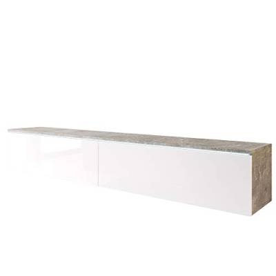 Selsey KANE – TV-Lowboard hängend/stehend Betonoptik/Weiß Hochglanz mit LED, 180 cm von Selsey