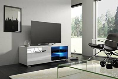 Selsey Tenus Single – TV-Board / TV-Lowboard / Fernsehschrank, weiß, LED in Blau, 100 x 40 x 34 cm von Selsey
