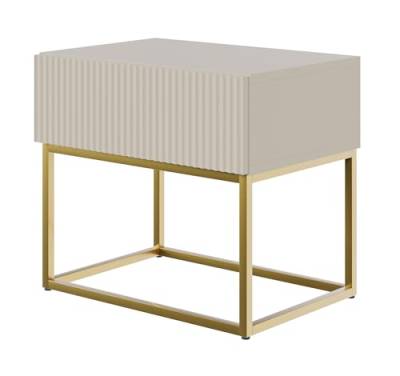 Selsey Veldio - Nachttisch mit Schublade, Graubeige Taupe mit goldenem Metallgestell, 50 cm von Selsey