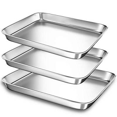 Semoic Backblech-Pfannen für Toaster, Kleine Edelstahl-Backbleche, Metall-Backform, Stabiles und Schweres Rechteck-Tablett, 3-Teilig/Set von Semoic