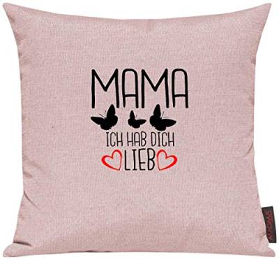 ShirtInStyle Sofakissen Motiv Typo Kuschelidee Mama Ich hab Dich Lieb Schmetterlinge, Kissen, Sofa, Deko, Vater Mutter Geschenk Familie Liebe, Farbe Altrose von ShirtInStyle