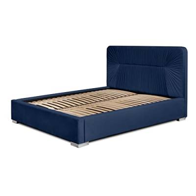 Siblo Bett 160x200 cm - Modern Polsterbett - Doppelbett mit Bettkasten und Lattenros - Aston - Kollektion - Robust Bett mit Stauraum - Bettgestell aus Holz - Dunkelblau von Siblo