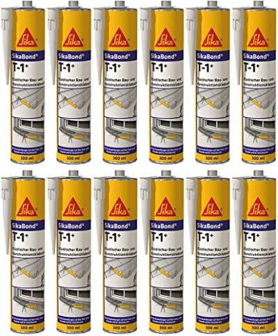 12x SikaBond T1+ Bau- und Konstruktionskleber Polyurethan Montagekleber PU Kleber 300ml Kartusche (Betongrau) von Sika