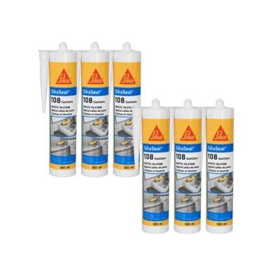 6er-Set schimmelhemmende Silikondichtungsmasse SIKA Sikaseal 108 Sanitär - Hellgrau - 300ml von Sika