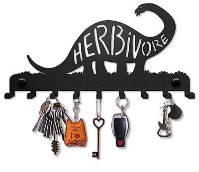 SirHoldeer Schlüsselbrett Modern, Dinosaurier Schlüsselhaken, Schlüsselhalter Wand, Schlüsselaufhänger mit 10 Haken, Schlüsselboard Schwarz, Key Holder Wall, Wanddeko Flur, Metall Deko von SirHoldeer