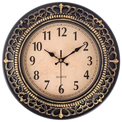 Wanduhr Vintage, 30cm Retro Wohnzimmer Wanduhr mit Arabisch Ziffern, Leise Ohne Tickgeräusche Batteriebetriebene Kleine Analog Wanduhr, Dekor Wanduhr für Küche/Schlafzimmer/Esszimmer - Bronze-Gold von SkyNature