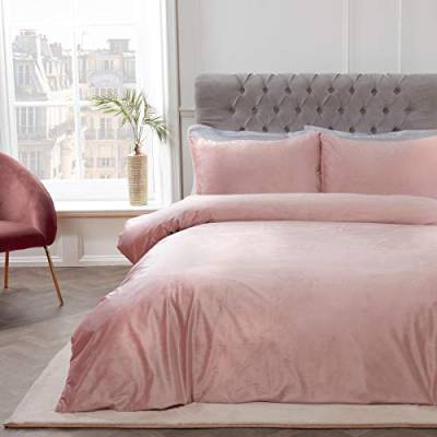 Sleepdown Bettbezug-Set mit Kissenbezug, matt, Samt, superweich, pflegeleicht, für Einzelbett (135 x 200 cm), Blush Pink von Sleepdown