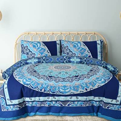 Sleepdown Bettwäsche-Set mit Kissenbezug, Paisleymuster, geometrisch, wendbar, weich, pflegeleicht, 135 x 200 cm, Blau von Sleepdown