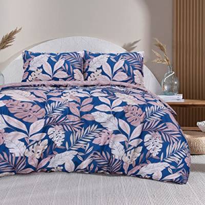 Sleepdown Bettwäsche-Set mit tropischen Palmen, Blumenmuster, wendbar, weich, pflegeleicht, mit Kissenbezügen, 260 x 220 cm von Sleepdown