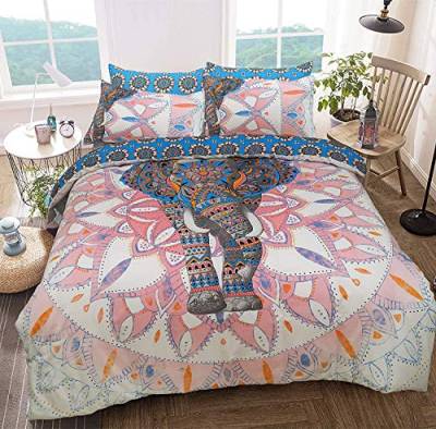Sleepdown Elefant Mandala Bettwäsche-Set, wendbar, pflegeleicht, antiallergisch, weich und glatt, mit Kissenbezügen (Doppelbett) von Sleepdown