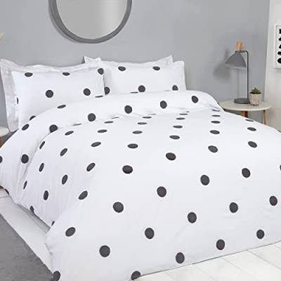 Sleepdown Tufted Polka Dots Circles White Charcoal Soft Cosy Easy Care Luxury Duvet Cover Quilt Bedding Set with Pillowcases - Double (200 cm x 200 cm) von Sleepdown