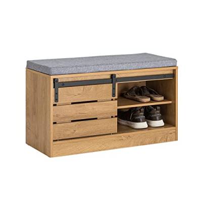 SoBuy FSR120-N Schuhbank mit Schiebetür Truhenbank Sitzbank mit Stauraum Schuhregal Garderobenbank Dielenbank Bettbank Schuhtruhe Sitzkommode Natur BHT ca.: 80x48x35cm von SoBuy