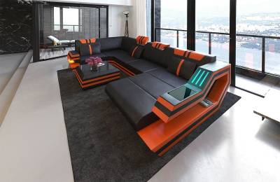 Sofa Dreams Wohnlandschaft Leder Sofa Ledercouch Ravenna U Form Ledersofa, Couch, mit LED, wahlweise mit Bettfunktion als Schlaffunktion von Sofa Dreams