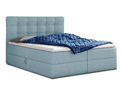 Boxspringbett Best mit 2 Bettkästen, Doppelbett mit Bonell-Matratze und Topper, Polsterbett, Bett, Bettgestell, Stilvoll, Schlafzimmer (Blau (Vidar 83), 180 x 200 cm) von Sofnet