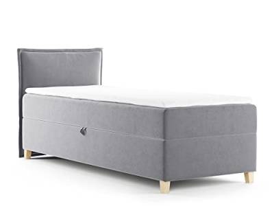 Boxspringbett Fren Mini mit Bettkasten - Einzelbett mit Bonell-Matratze und Topper, Polsterbett mit Holzfüße, Bett, Schlafzimmer, Kinderzimmer (Grau (Paros 05), 100 x 200 cm) von Sofnet