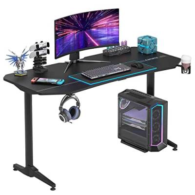 SogesHome Gaming Tisch 160 cm Computertisch Schreibtisch Großer Gamingtisch Ergonomisches Design mit Mauspad in Tischform, Getränkehalter, Kopfhörerhaken von SogesHome