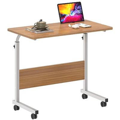 SogesHome Laptoptisch 80 * 40cm höhenverstellbar PC-Tisch mit Rollen, Betttisch, Beistelltisch,Kleiner Schreibtisch,Oberfläche mit Einschnitt,Teak 05#3-80OK-SH von SogesHome