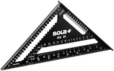 SOLA - RS 30-5in1 Zimmermannswinkel - Anschlagwinkel 30 cm - robuster Schreinerwinkel aus Aluminium mit metrischer Skala - Multifunktionswinkel:Lineal, Anschlagwinkel, Gehrungswinkel, Winkelmesser von Sola