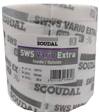 Soudal SWS Vario Fensterband Anschlussband Fensterdichtband Extra Vollflächig Selbstklebend Innen Aussen Luftdicht Schlagregendicht Breite 70-150mm 30m Rolle (150mm) von Soudal