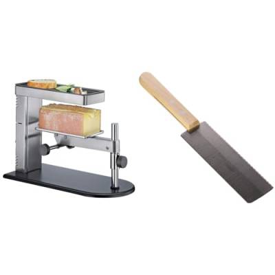 SPRING Raclette Ofen Schweizer Raclette-Gerät Edelstahl stufenlos höhenverstellbar mit antihaftbeschichteter Grillplatte & Casselin CCR Raclette Knife Silver Wood von Spring