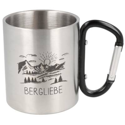 Spruchreif | Doppelwandige Edelstahltasse mit Karabinerhaken und hochwertiger Gravur | Camping Tasse | Outdoor Gadgets | Geschenk für Camper Wanderer Bergsteiger | „Bergliebe“ - 300 ml von Spruchreif