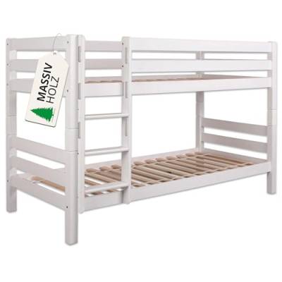 Staboos Massivholz Etagenbett für 2 Kinder 90x200 cm - Hochbett Liam mit Leiter aus Buche - Stockbett mit Lattenrost - umbaubar zu 2 Einzelbetten (Ohne Rutsche, Weiß lackiert) von Staboos