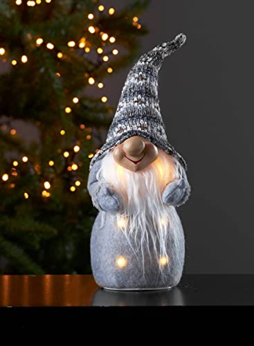 LED Weihnachtsfigur Joylight von Star Trading, Deko Wichtel aus Stoff und Kunststoffkörper mit Beleuchtung in Grau und Weiß, warmweiß, batteriebetrieben, Höhe: 40 cm von Star