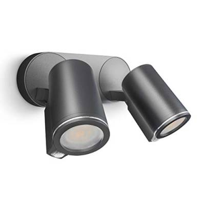 Steinel LED Strahler Spot DUO S anthrazit, 90° Bewegungsmelder, inkl. LED GU10-Leuchtmittel, per Kabel vernetzbar, Aluminium, 14,95 W von Steinel