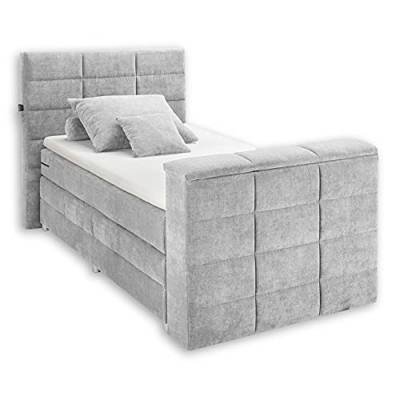 Stella Trading DENVER 6 Boxspringbett 120x200 mit Bettkasten, Silber - Bequemes Doppelbett mit 7-Zonen Federkern Matratze und Topper - 134 x 123 x 240 cm (B/H/T) von Stella Trading