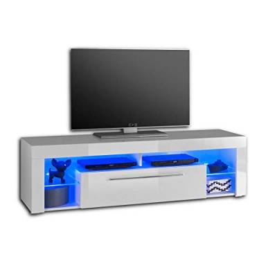 GOAL Lowboard in Hochglanz Weiß mit blauer LED-Beleuchtung - hochwertiges TV-Board mit viel Stauraum für Ihr Wohnzimmer - 153 x 44 x 44 cm (B/H/T) von Stella Trading