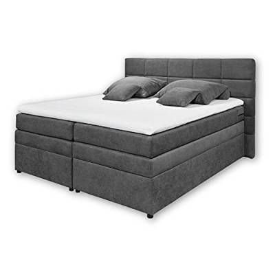 Stella Trading TACOMA 2 Boxspringbett 180 x 200 cm mit Bettkasten, dunkelgrau - Bequemes Doppelbett mit 7-Zonen-Federkern Matratze & Komfortschaum Topper - 204 x 124 x 212 cm (B/H/T) von Stella Trading