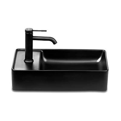 STILFORM Gäste WC Keramik Waschbecken für Wandmontage oder Aufsatzwaschbecken mit Hahnloch in 46 x 25 cm in Brillant Weiß oder Schwarz matt von Stilform