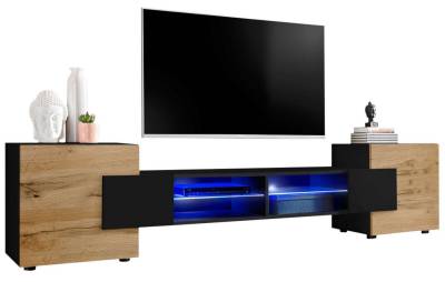 Stylefy Lowboard Seoul II (TV-Kommode, TV-Schrank, Fernsehschrank), wahlweise mit LED-Beleuchtung, Hochglanzfront, Glaseinlegeböden, Modern Design, aus Holzwerkstoff, viel Stauraum, variabel stellbar von Stylefy