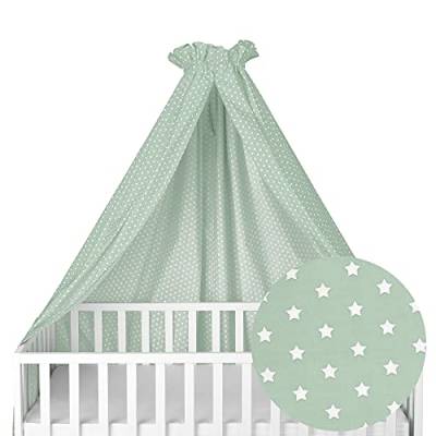 Sugarapple Himmel für Babybett - Gitterbett, Laufstall oder Laufgitter | 100% Baumwolle Öko Tex Standard | Aus Deutschland | Groß, seitlich quer verwendbar, 280x170 (BxH) cm | Mint mit weißen Sternen von Sugarapple