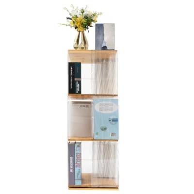 Bücherregal, DREI Schichten Bücherregal aus Holz, Durchsichtiges Bücherregal Regal mit Türen, Clear Acryl Würfelregal, Wohnzimmerschrank, für Wohnzimmer, Büro, Schlafzimmer, 34 * 34 * 93cm von SuhoFutus