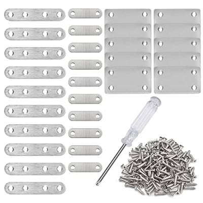 31PCS Flachverbinder Metall Holzverbinder 3 Modelle Lochplatte Metall mit Kreuzschraubendreher und 120 Schrauben Gelocht Flacheisen für Die Reparatur Und Befestigung von Holzmöbeln von Suitedget