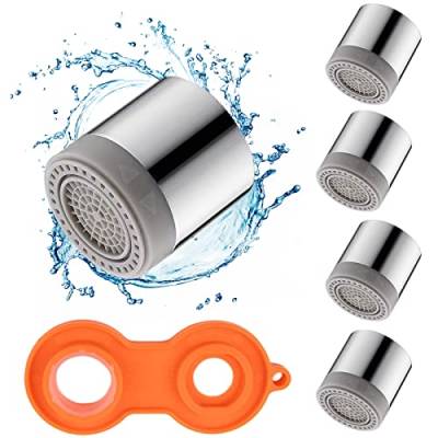 4 Pcs M22 Schwenkbarer Dual Mode Wasserhahn Aufsatz Perlator Siebeinsatz Strahlregler Wasser Sparen Perlatoren Innengewindedüse mit Wasserhanhnaufsatz Perlatorschlüssel für Küchenspülen von Suitedget