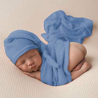 2 Stück DIY Neugeborenes Baby Fotografie Requisiten Set,Baby Fotoshooting Wraps & Fotografie Hut,Newborn Baby Wrap Decke + Baby Kleinkind Kostüm Hut Headwrap für 0-6 Monate Baby von Surakey