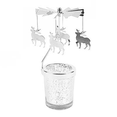 Windlicht Teelichtkarussel aus Glas Teelichthalter,Silber Karussell Teelichter Kerzenhalter,Motiv Hirsche Windlichter Teelicht Kerzen Halter Geschenk Dekoration für Hochzeit,Weihnachten von Surakey