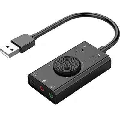 Externe USB-Soundkarte, Stereo-Mikrofon, Lautsprecher, 3,5-mm-Headset-Audio-Buchse, Kabel, Adapter, Schalter, Lautstärkeregelung, freies Laufwerk (D, Siehe Tabelle). von Suuim