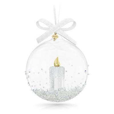 Swarovski Annual Edition Weihnachtskugel 2023, Festliche Kugel mit Weißem Ripsband, Kerzen-Motiv und Edlen Swarovski Kristallen von Swarovski